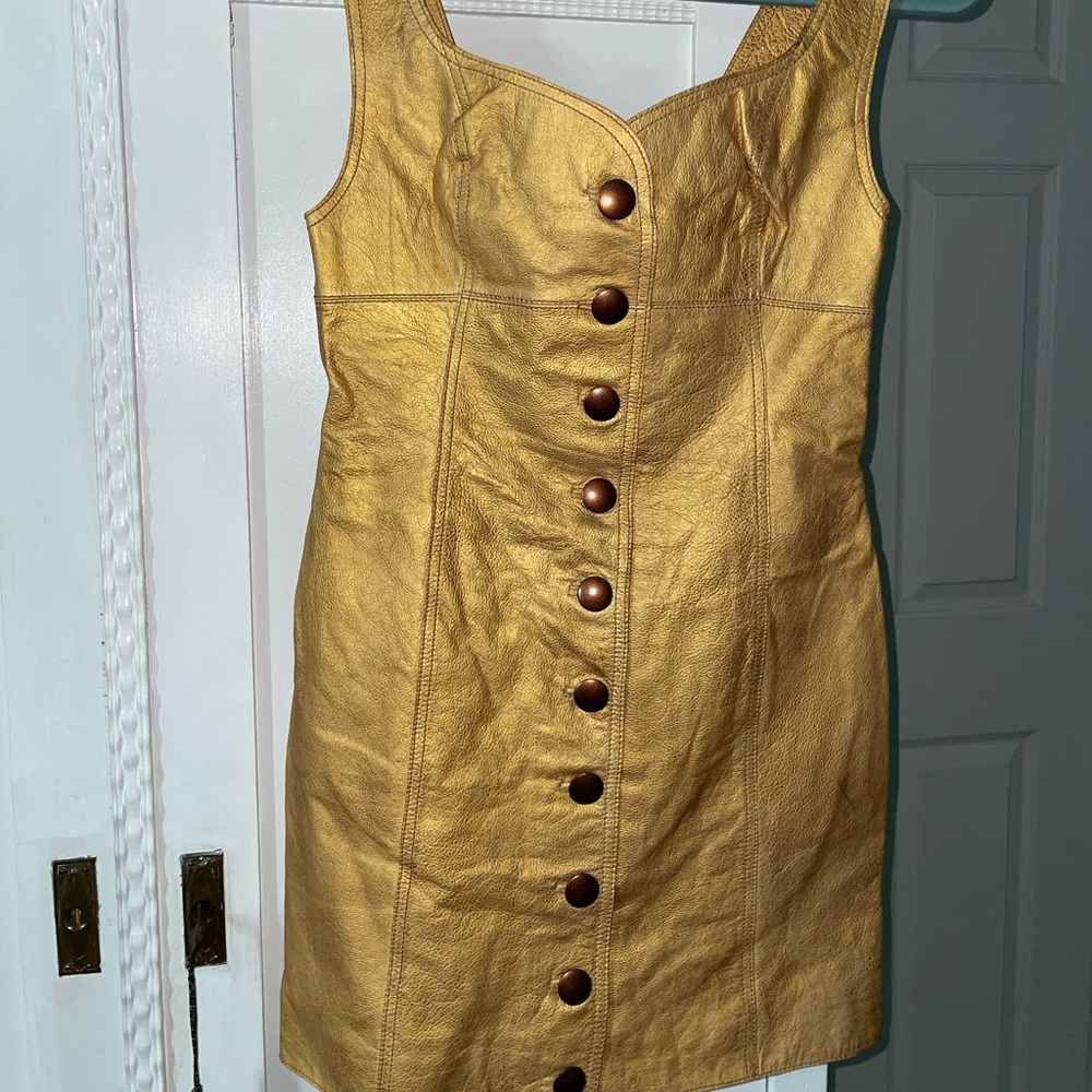 Free people gold leather dress 😻 NWT